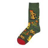 Animal Socks Cat Floral Green